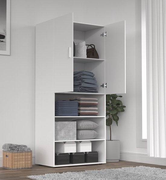 Kleiderschrank – Aufbewahrungsschrank – Einlegeböden – 80 cm breit – weiß