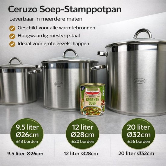 Ceruzo Edelstahl-Suppentopf – Ø 26 cm – H 19 cm – 9,5 Liter – Eintopf-Topf – Induktion