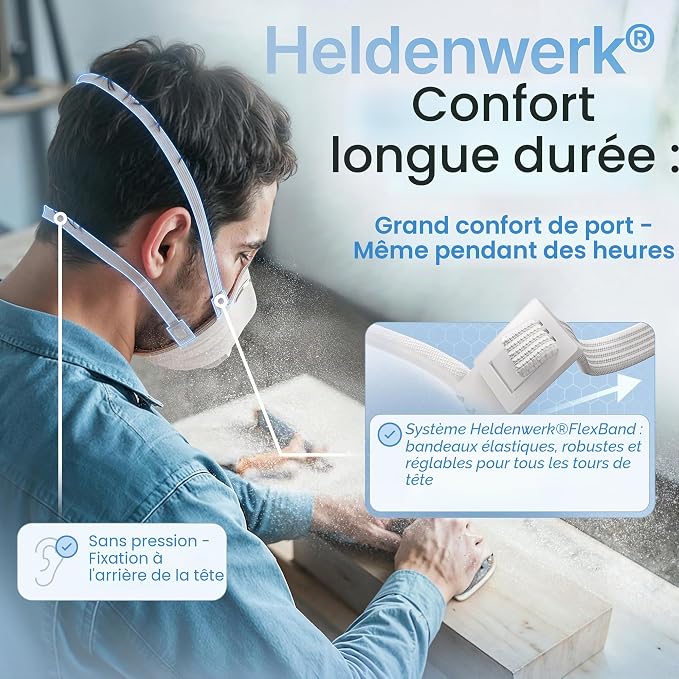 Heldenwerk FFP3-Staubmaske mit Ventil – 20er-Pack – Feinstaubmaske mit verstellbarem Kopfband