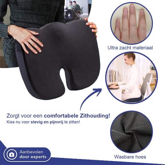 Sleeptight Sitzkissen - Orthopädisches Sitzkissen mit Band - Prallkissen für schmerzhafte Steißlage - Ergonomisches Keilkissen - Sitzerhöhung Auto - Sitzerhöhung - 45cm