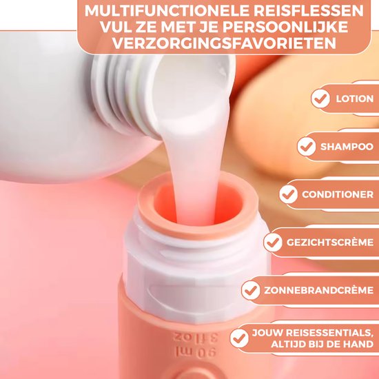 EverNeeds Reiseflaschen mit Beutel - Nachfüllbar - Silikon-Reiseflaschen Handgepäck - Rosa - 4 Stück
