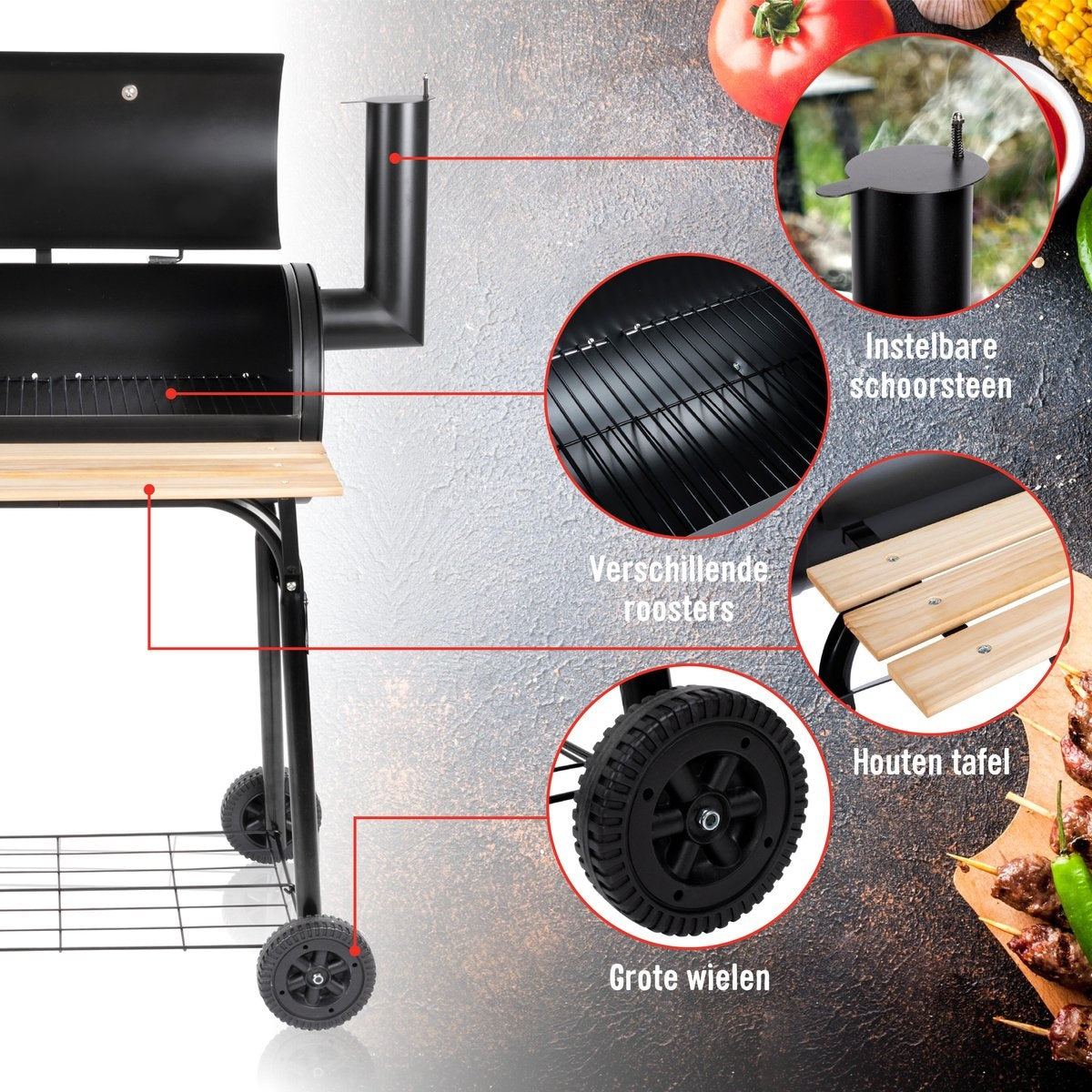 BBQ Collection Holzkohlegrill - 2-in-1 Smoker BBQ - 104 x 58 x 114 cm - Schwarz