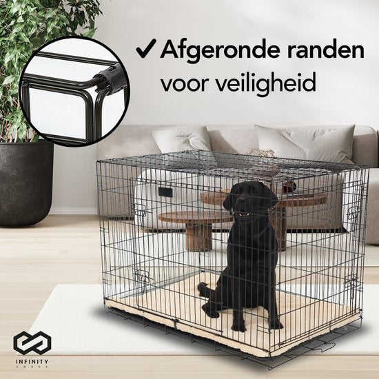 Infinity Goods Hundebank - Bank für Hunde - Größe L - klappbar - 91 x 58 x 65 CM - 2 Türen - Schwarz