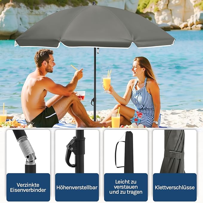 WOLTU GSS0007dgr03 - Balkon-Sonnenschirm 175 cm - UPF 50+ UV-Schutz - Verstellbar und neigbar - Dunkelgrau