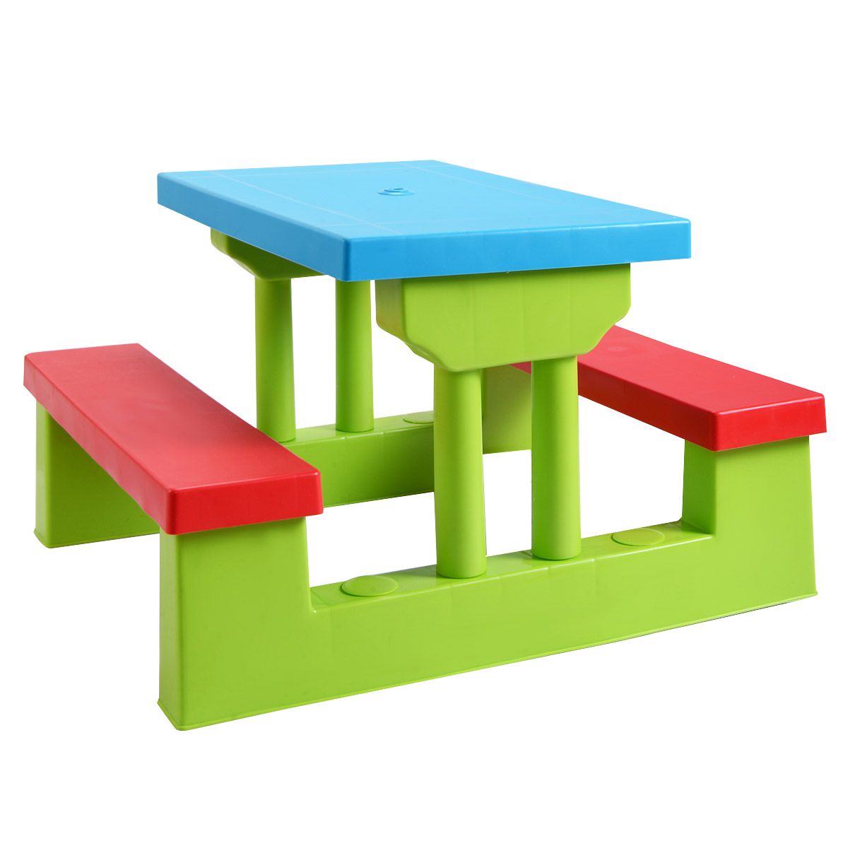 Coast Picknicktisch für Kinder - Mit Sonnenschirm - 2 Bänke - Max. 50 kg - 67 x 41 x 47 cm - Rot / Blau / Grün