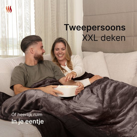 Seranova Heizdecke XXL - Extra Heizdrähte - Premium Modell - 180x160 cm - 2 Personen Wärmedecke - Doppelseitiges Fleece Sherpa - Kastanienbraun