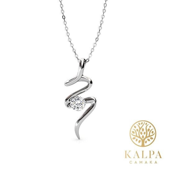 Yolora Damenhalskette mit Anhänger - Kalpa Camaka Kristall - Silber - 18K Weißgold vergoldet