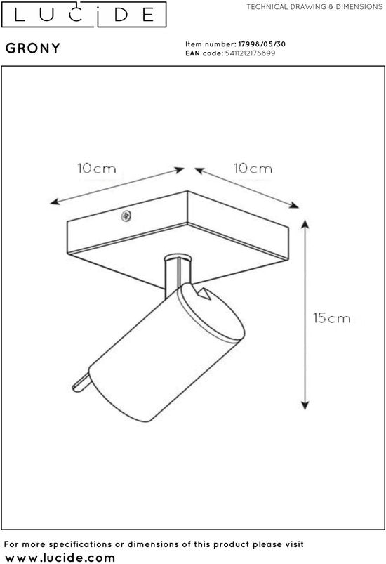 Lucide GRONY – Deckenstrahler (Deckenleuchte) – LED „Dim to warm“ – GU10 – 1×5 W 2200 K/3000 K – Schwarz