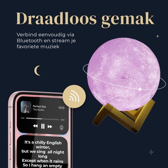 Denver Moon Lamp 3D - Bluetooth-Lautsprecher kabellos - Tischlampe fürs Schlafzimmer - Musiksynchronisation - inkl. Fernbedienung - Mondlampe - LBS150