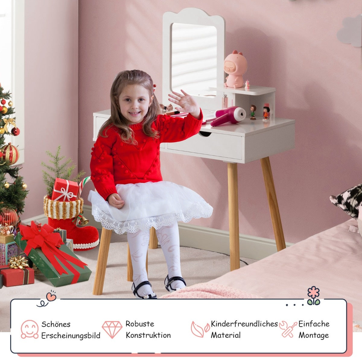 Coast 2 in 1 Kindertisch-Set Schreibtisch & Hocker mit Spiegel 70 x 37 x 100 cm weiß