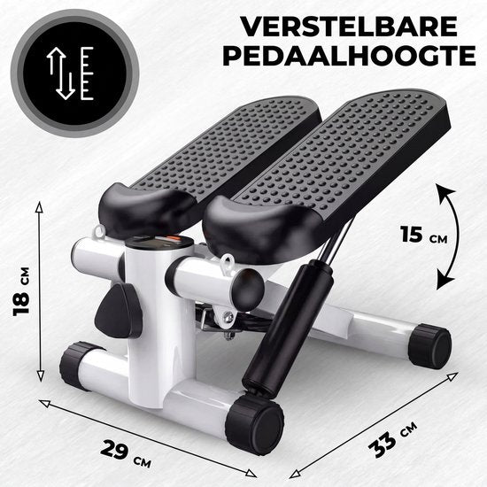Fitby Stepper – Stepper-Fitnessgerät – Mini-Stepper – Heimtrainer – Display – Mit Widerstandsbändern – Weiß