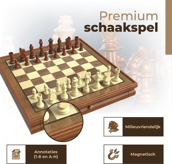 Windsor - Luxus-Schachbrett - mit Schachfiguren - 35 cm - Anmerkungen - Schachspiel - Magnetisches Schachspiel - Schachspiel - Holz
