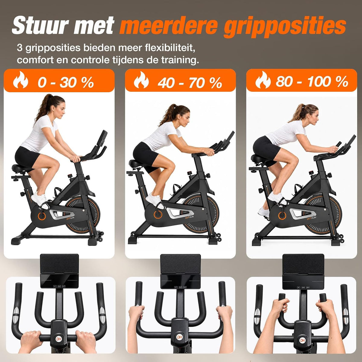 DH FitLife Magnet-Heimtrainer – Schwarz – 120 x 53 x 110 cm – Leise, verstellbar, Herzfrequenzmesser