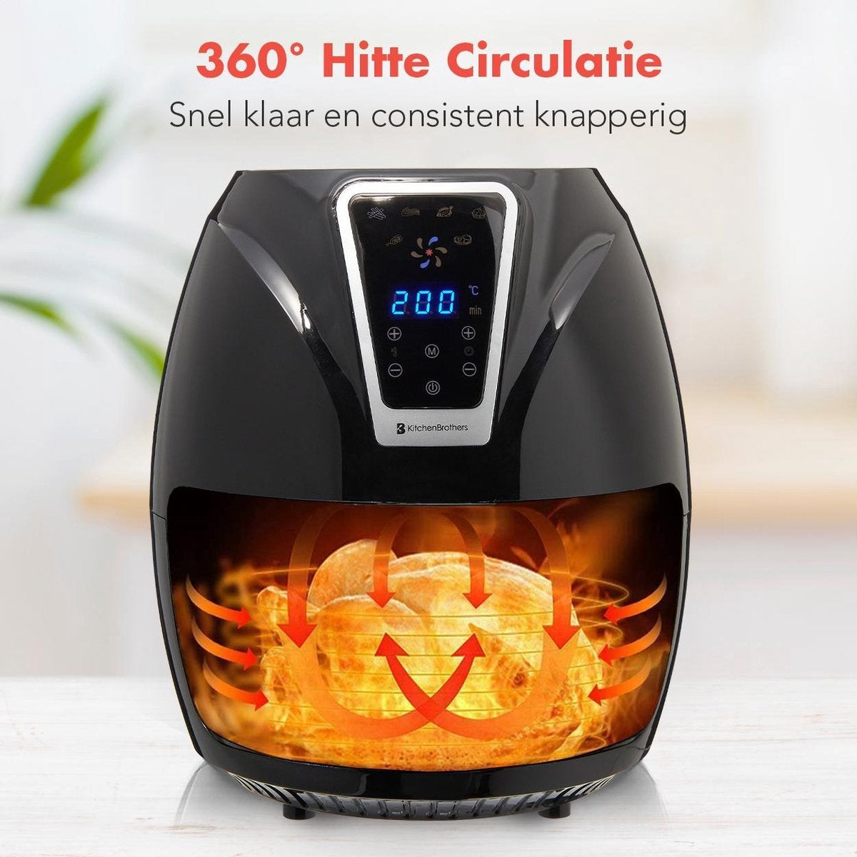 KitchenBrothers Heißluftfritteuse - Airfryer - Friteuse ohne Fett - 1300W - 3.5L - Schwarz