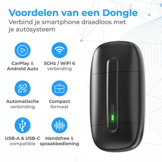Nuvance CarPlay-Dongle – Kompatibel mit Android Auto und CarPlay – 2-in-1 – Bluetooth-Dongle – CarPlay kabellos – USB und USB-C