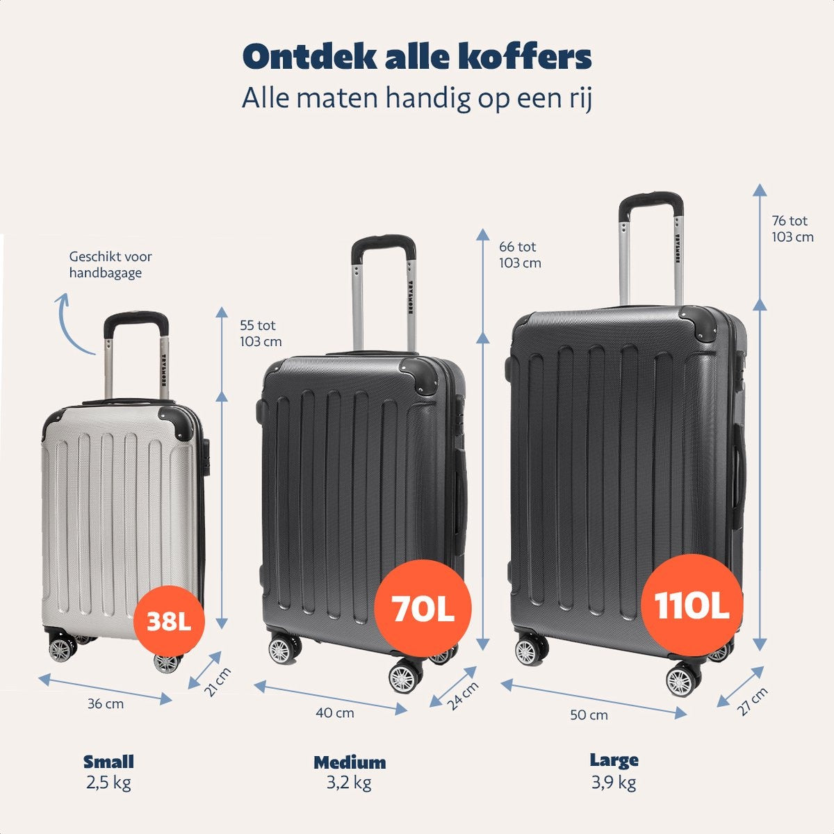 TRVLMORE - Koffer - Handgepäck - 54x36x20cm - 38L - Champagner