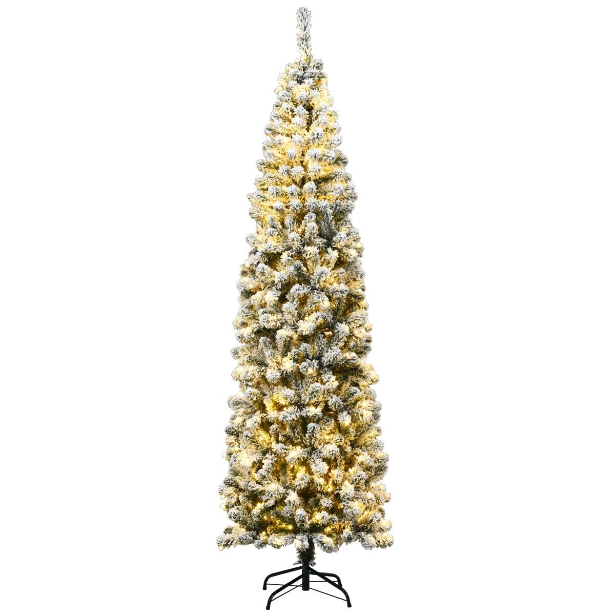 Coast Weihnachtsbaum Bleistift - Mit Schnee, 350 LEDs & 641 Zweigen - 225 cm - PVC/Metall - Grün/Warmweiß