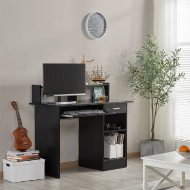 Yaheetech Schreibtisch mit Schublade – Schwarz – 106 x 50 x 94 cm – Computertisch mit Stauraum