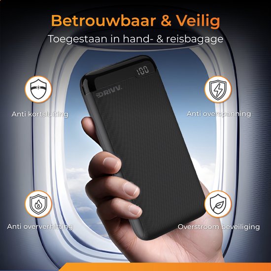 Drivv. Powerbank 20.000 mAh - Inklusive 100w-Ladekabel - 22,5W Schnellladegerät - Quick Charge USB 3.0 - USB C - Geeignet für Samsung / iPhone / mehr - LED - Schwarz, u.a.