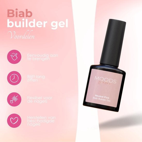 Moods Gellac BIAB Starter Pack - Milky Pink - Builder in a Bottle - BIAB Nagellack - Inklusive UV/LED Lampe, Bucking Stick, Nagelfeile, Primer, Base und Top Coat