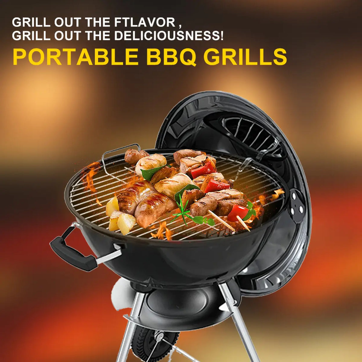 Huacan Holzkohlegrill – Großformat – Tragbarer Außengrill – Verstärkte Konstruktion – Schwarz