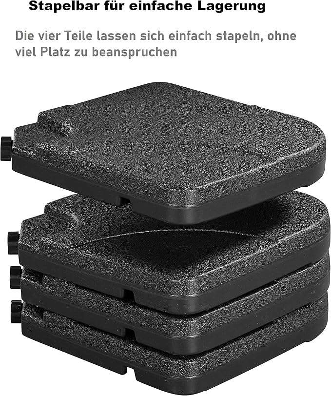 Yaheetech Sonnenschirmständer, 4-teiliges befüllbares Set für Hängeschirme – Schwarz – bis zu 80 kg Sand / 60 kg Wasser