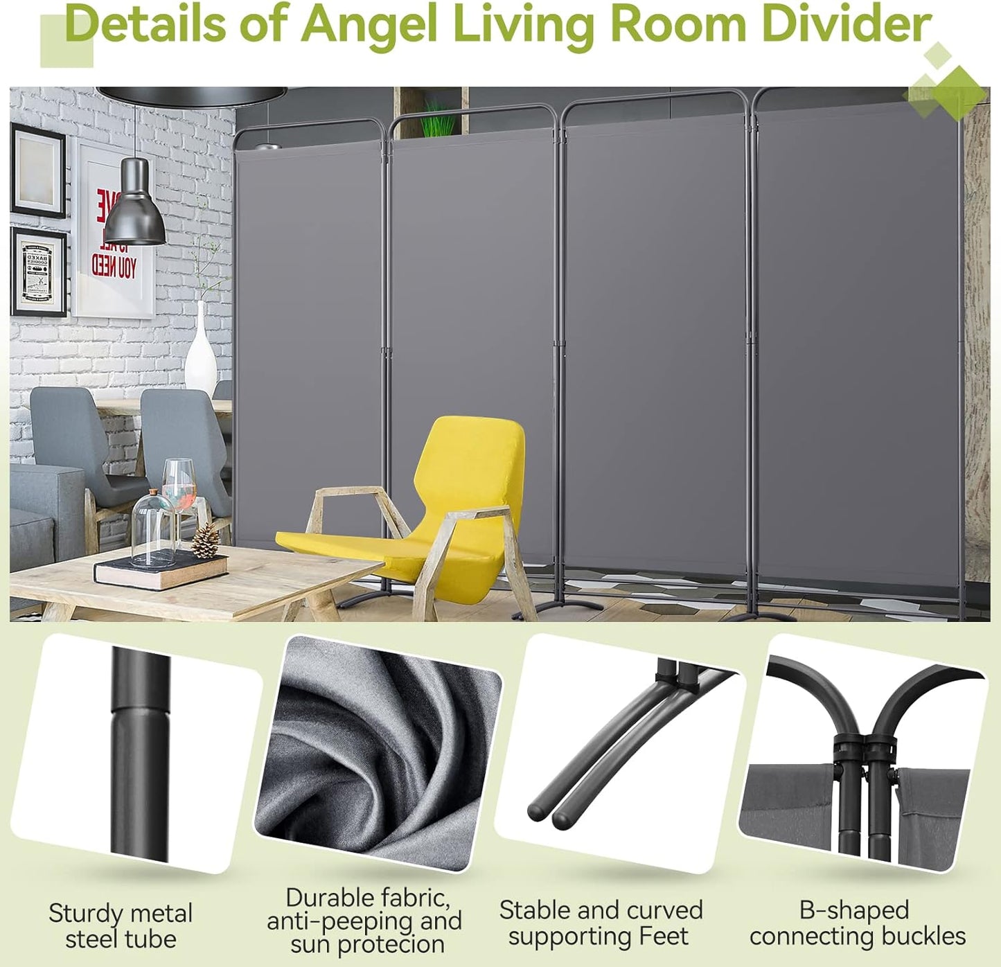 Angel Living Faltwand - 4 Paneele - 324 x 180 cm - Grau