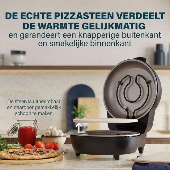 Princess 115005 Pizzaofen – Pizzabacker und Ofen – Einstellbarer Thermostat und Timer – 1200 W – Keramik-Pizzastein – 410 Grad – Durchmesser 30 cm – Schwarz