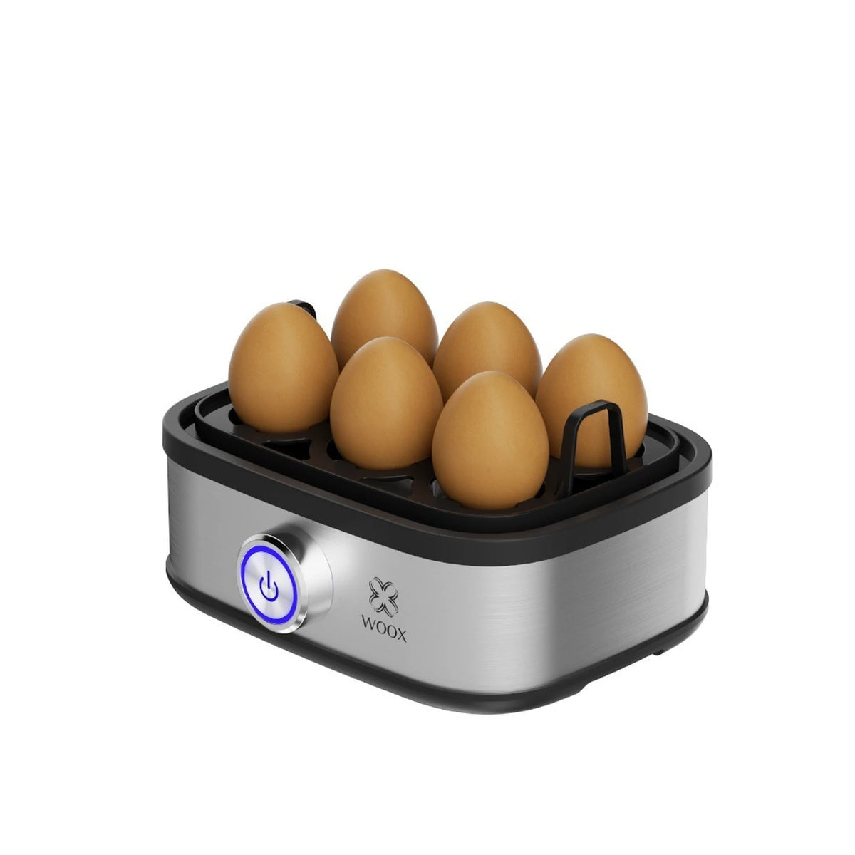 WOOX Elektrischer Eierkocher – 6 Eier – 300 W – Automatische Abschaltung – Mit Messbecher – Edelstahl