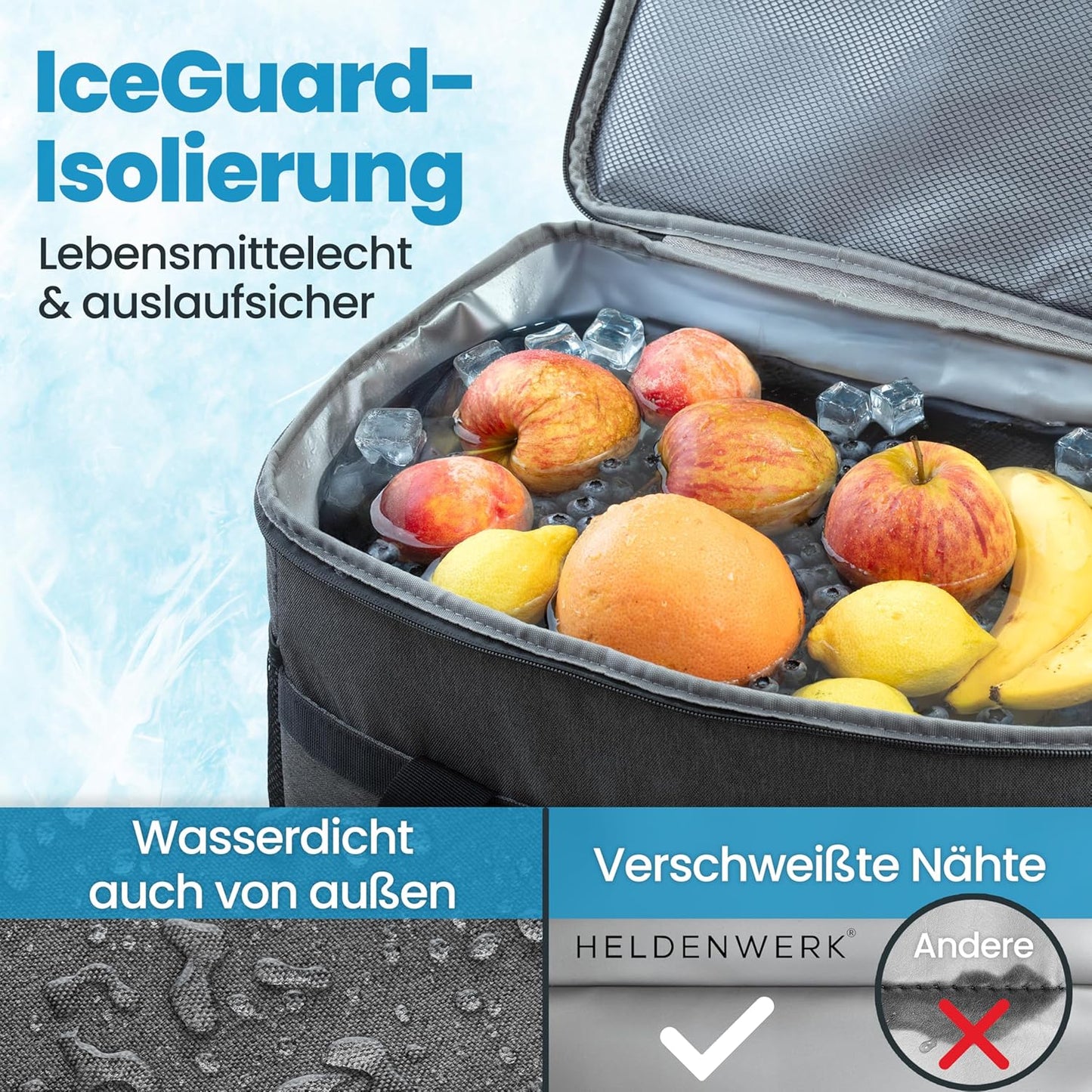 Heroic Kühltasche - 30L - 12 Stunden - 7 Fächer - Grau