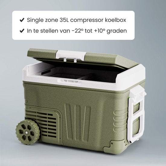Auronic Electric Cool Box - Kompressor - 35L - 12V und 240 Volt - Camping Kühlschrank - Frigobox Auto - Mit Rädern und Griff - Grün