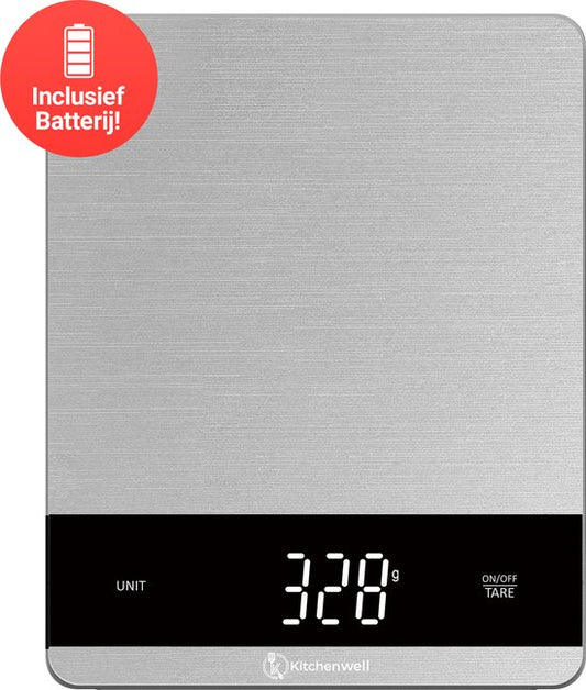 Kitchenwell Digitale Präzisions-Küchenwaage - Küchenwaage - 5gr - 10kg - Tara-Funktion - Grau