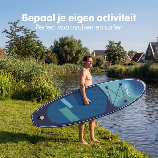 LifeGoods SUP-Board Allround Compact – 100 kg Tragkraft – 300 x 76 cm – Aufblasbar – Komplettes SUP-Set – Blau/Grün