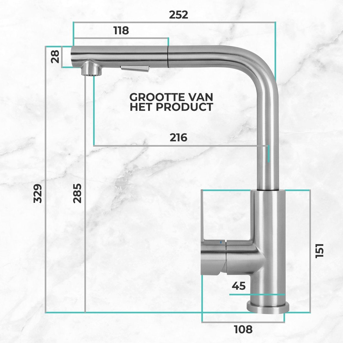Edelstahl Küchenarmatur mit ausziehbarer Handbrause - Mischbatterie mit ausziehbarem Auslauf - Design-Armatur von Mizzo Design