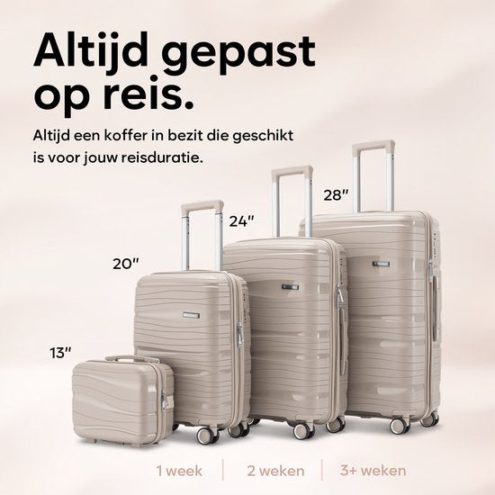 SKYCASES Travel One – 28-Zoll-Reisekoffer – Zahlenschloss – 50 x 29 x 77 cm – 98 l – Leicht, wasserdicht und strapazierfähig – XL-Rollkoffer – Beige