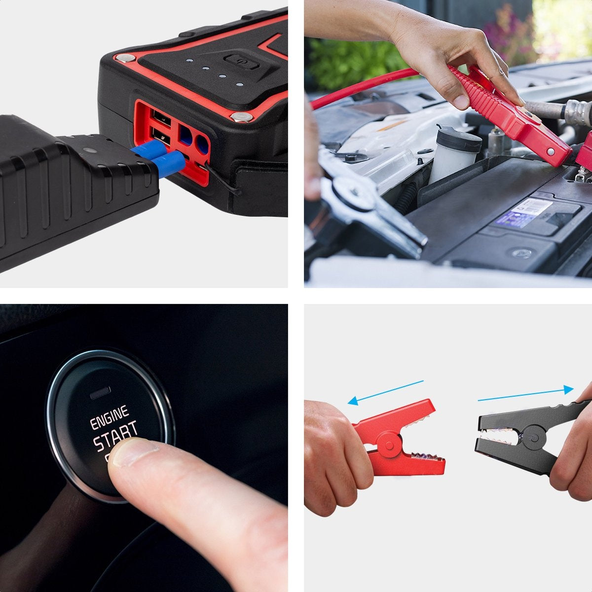 Auronic 12V Jumpstarter für Auto 1000A / 13.000 mAh 4-in-1 Starter Auxiliary - Rot/Schwarz Inklusive Tasche
