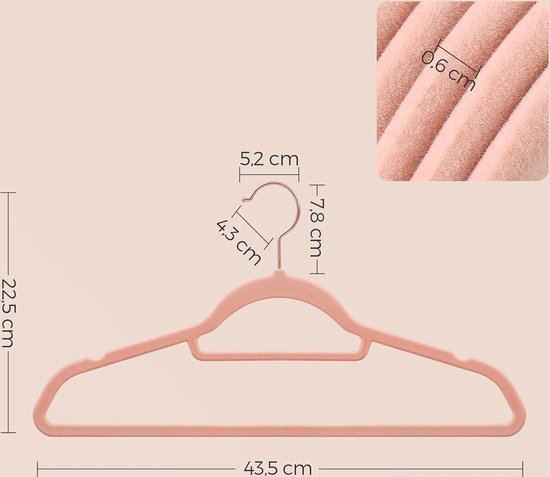 Samtkleiderbügel, 50 Stück, rutschfeste Kleiderbügel mit drehbarem Haken in Roségold – platzsparend, 45 cm lang, für Kleidung – Rosa CRF21PK50 Kleiderbügel