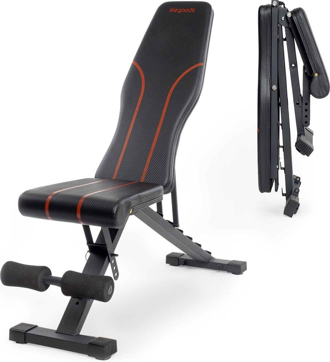 LifeGoods Fitness Hantelbank - Fitnessbank - einstellbar - faltbar - schwarz/rot