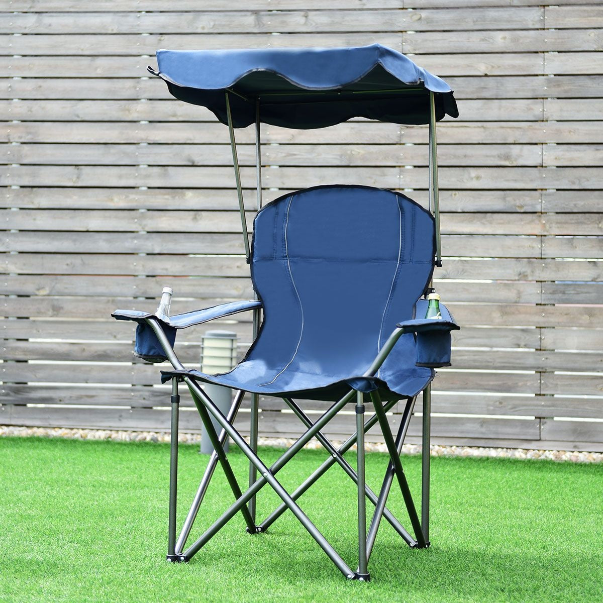 Coast Faltbarer Campingstuhl- Sonnendach- Becherhalter Tragetasche-96,5 x 67,5 x 130 cm - blau
