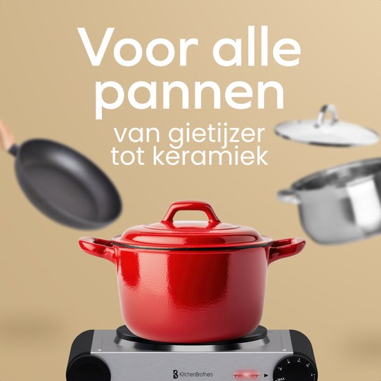 KitchenBrothers Elektrokochfeld - 1 Brenner - Freistehend - 7 Temperaturstufen - 1500W - Edelstahl/Schwarz