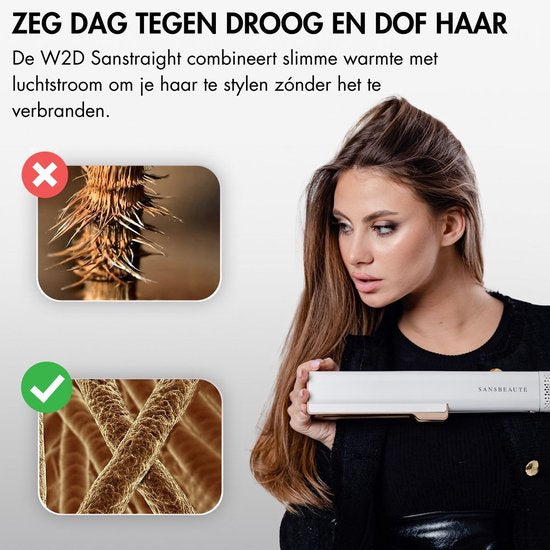 Sansbeauté® Sanstraight Straightener Wet-to-Dry mit Reiseetui - 2 in 1 - Haartrockner & Haarglätter - Coldshot - 80℃ bis 140℃ - Haarstraffer - Haarglätter - Lisseur Cheveux - Alternativer Dampfstraffer