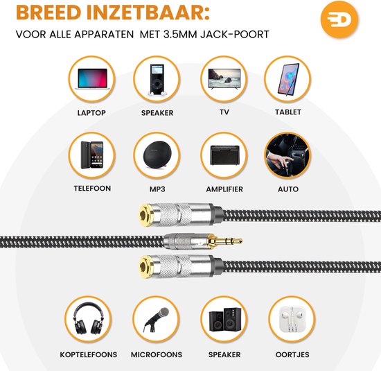 Drivv. Premium Audio Splitter - AUX - Jack Splitter - Audio Splitter 3.5 mm Jack - Stecker zu Buchse - Grau