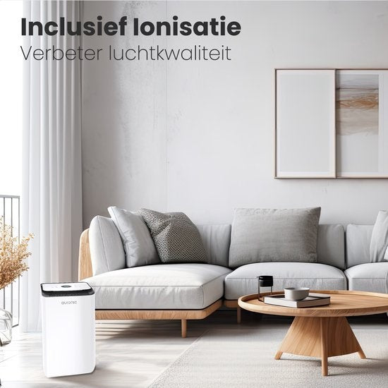 Auronic - Luftentfeuchter 12L - Mit Wäschetrocknungsfunktion, Luftreiniger, 185W, Flüsterleise (36 dB), Geeignet für 48 m³ - Weiß
