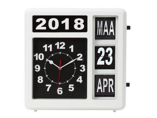 Perel Flipchart Wanduhr mit Kalender - 31 x 31 cm - niederländisch