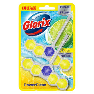 Glorix Power Clean Toilettenblock Zitrone – Kalkentferner – Reinigungsschaum – Frischer Duft