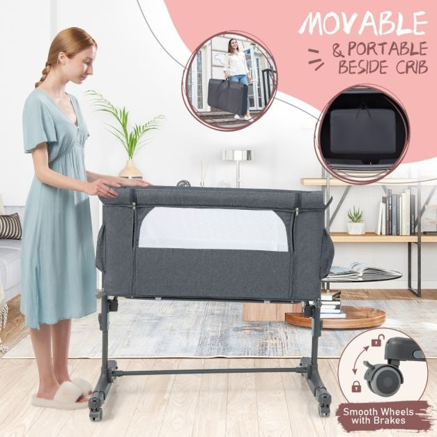 Coast 3-in-1 Babywiege mit 5 Höhenverstellungen - 86 x 63 x 67/70/74/77/81 cm - grau