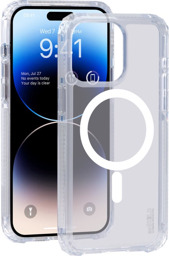 SoSkild Case iPhone 15 Pro MagSafe - Defend Heavy Impact Case - Transparent Magnetic Magsafe Case - Transparent