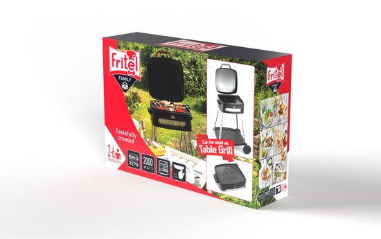 FRITEL Grill BBQ 3278 – Elektrischer Grill / Tischgrill – Große Grillfläche: 40 x 36 cm – 2000 W – Abnehmbare Grillplatte + Untergestell