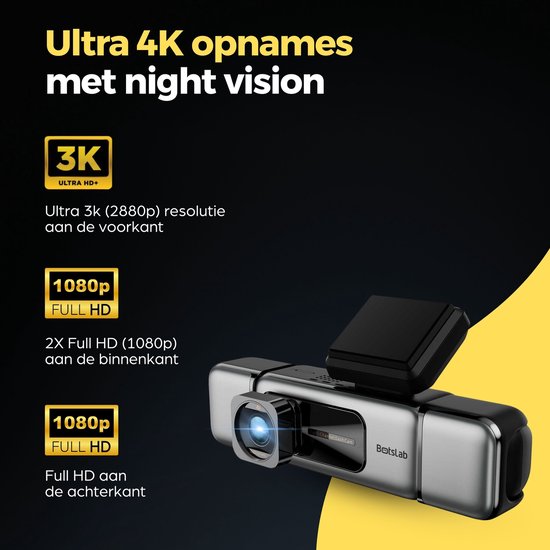 Botslab G980H Pro 2CH 4K WLAN GPS 2CH 64 GB Dashcam – 4K-Kamera vorne + 2K-Kamera hinten - 2,45-Zoll-LCD-Display - WLAN und GPS - Parkmodus - 64 GB Micro-SD-Karte - Dashcam für das Auto