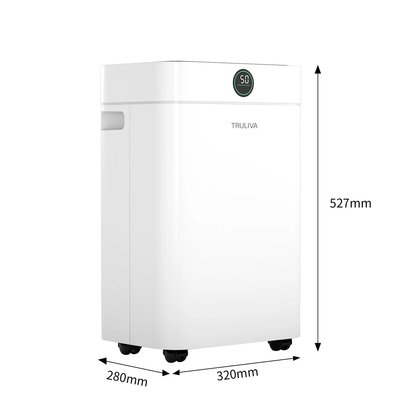 Truliva Luftentfeuchter 25 l/Tag – Wäschetrocknungsfunktion – Auto-Defrost – R290 – 2,8-Liter-Wassertank – 32 x 28 x 52,7 cm